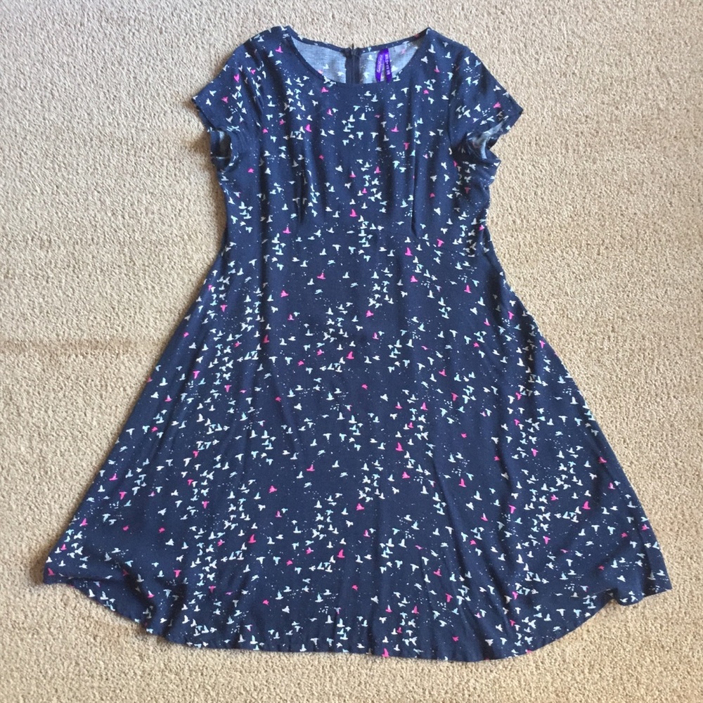 Seraphine Bird Patterned Maternity Dress Blue NWOT
